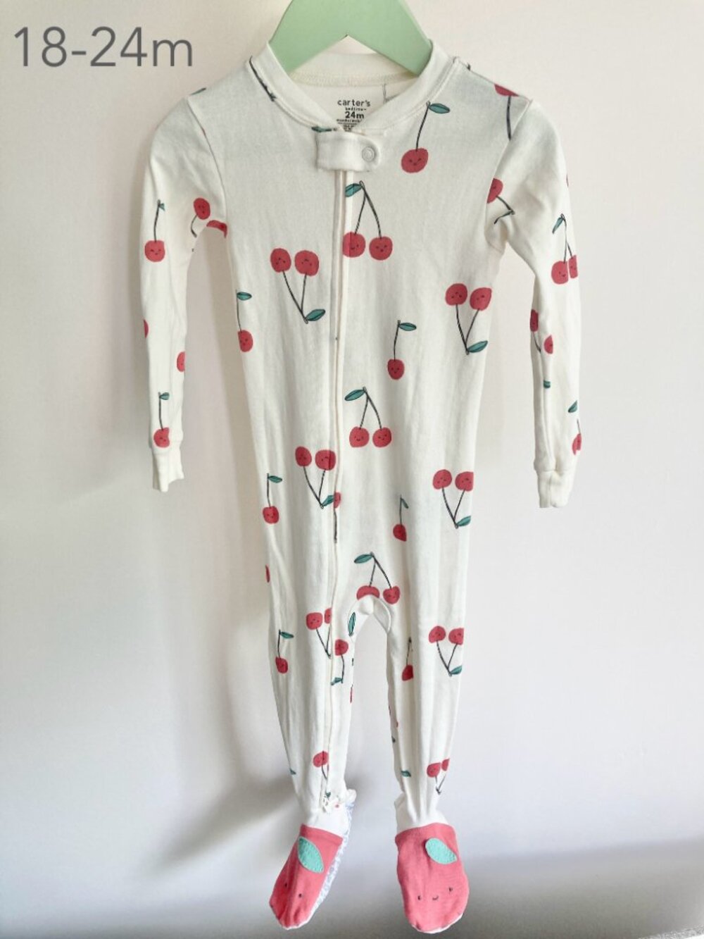 🪴5/$30 Carter's 18-24 Months Toddler Cherry Zipper Footie Sleeper